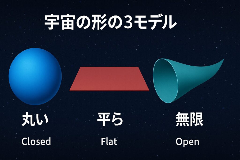 宇宙の形の3モデルを比較