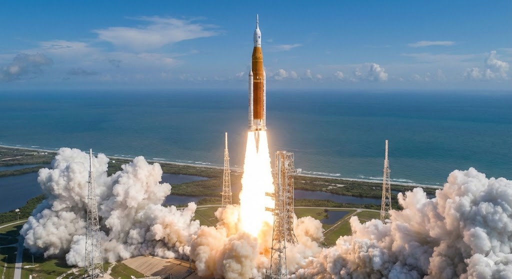 SLSロケットの打ち上げ