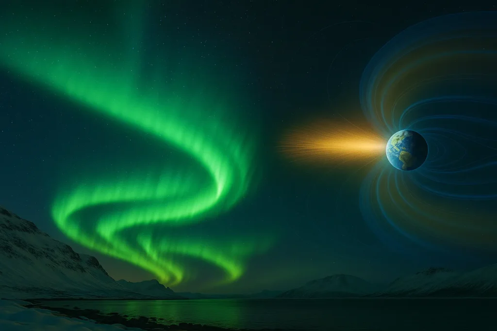 オーロラと太陽風のイメージ