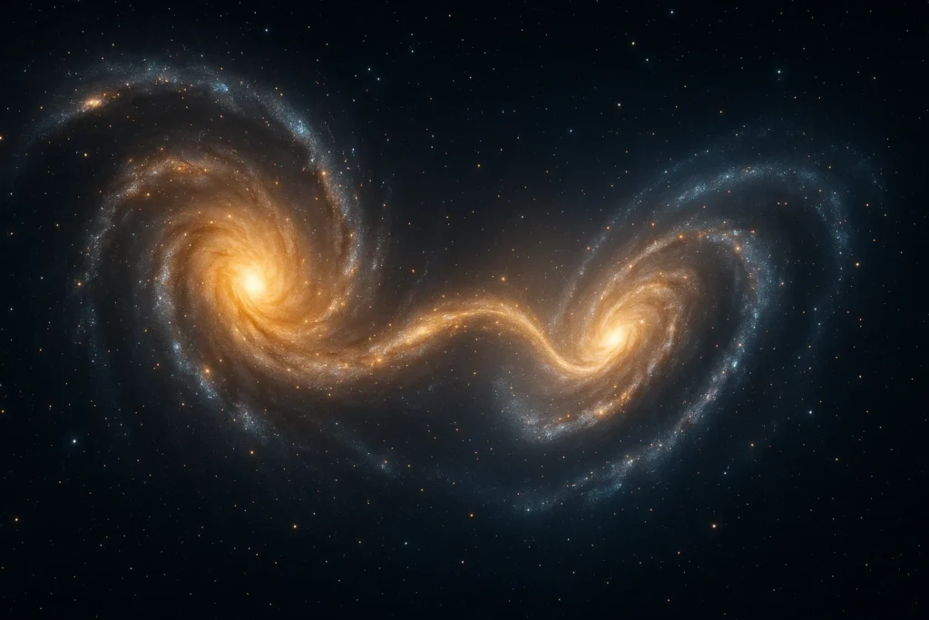 銀河が重力で引き合う様子のイメージ