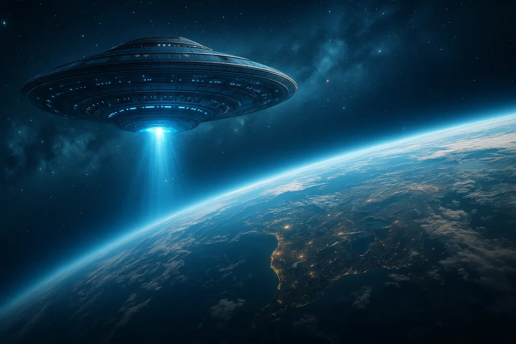 地球に接近する宇宙船のイメージ