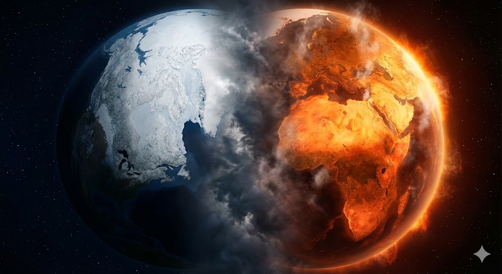 灼熱と氷の地球イメージ