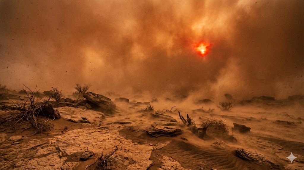 乾燥した大地と嵐
