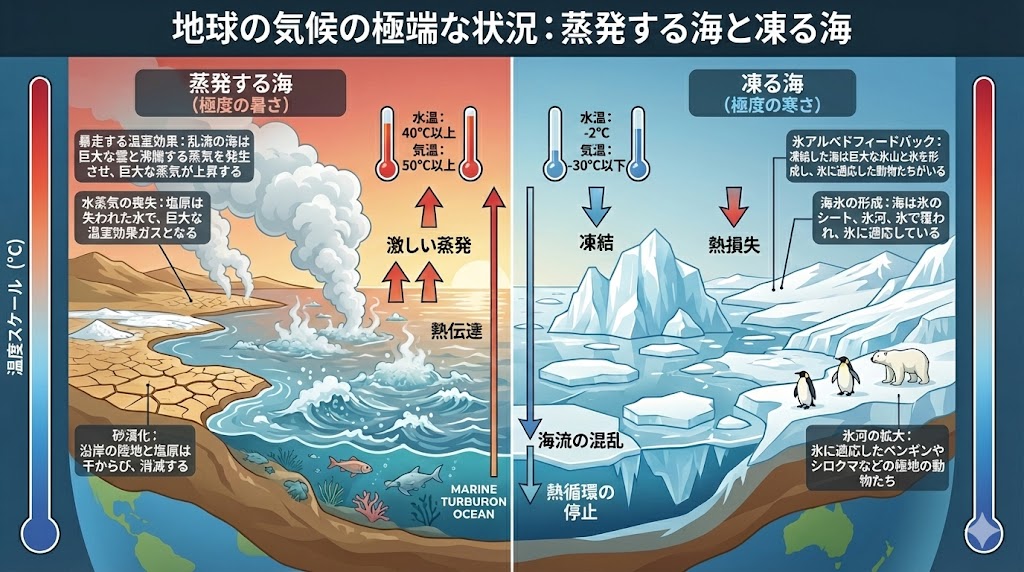氷と海の対比インフォグラフ
