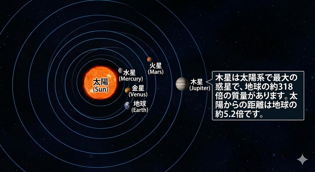 木星と太陽系の位置関係イメージ