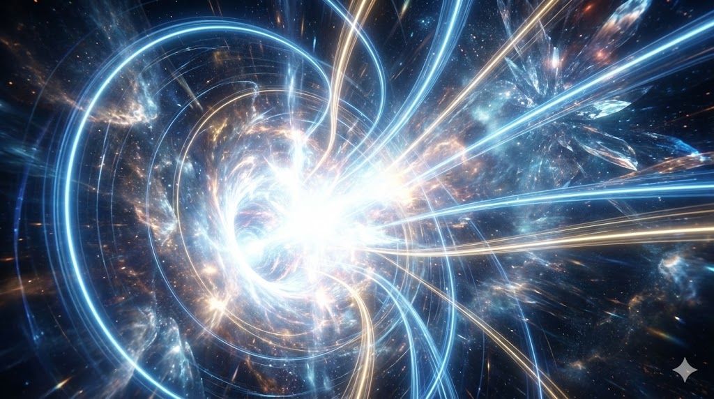 ホワイトホール内の時間と光の流れのイメージ