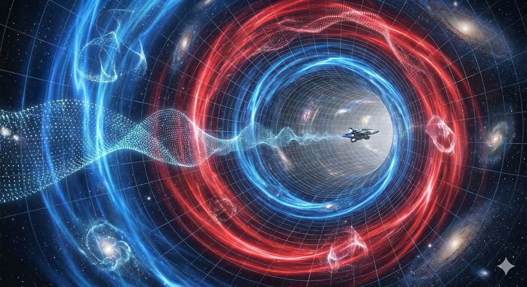 負のエネルギーで支えられるワームホール図解