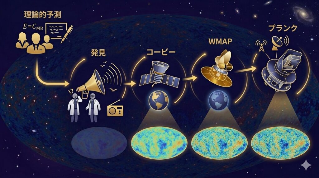 宇宙背景放射の観測史を表すインフォグラフィック