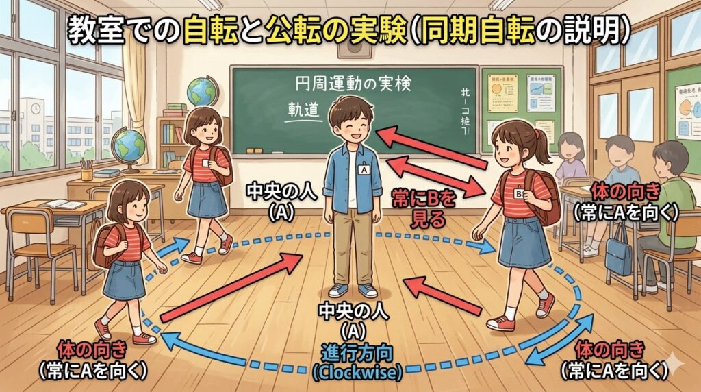 人が相手の周りを回るイメージ図