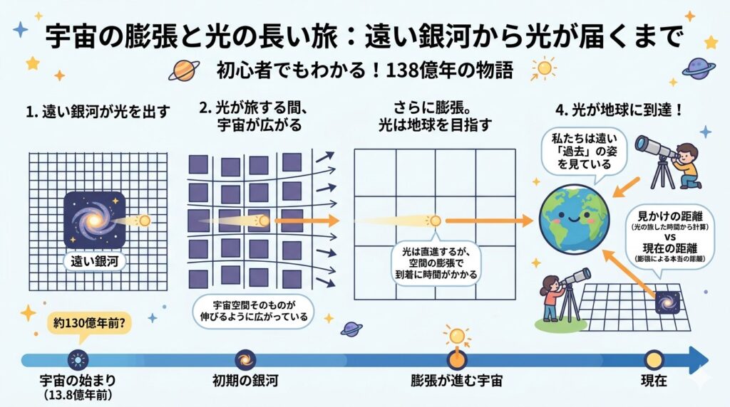 光と宇宙膨張の図解