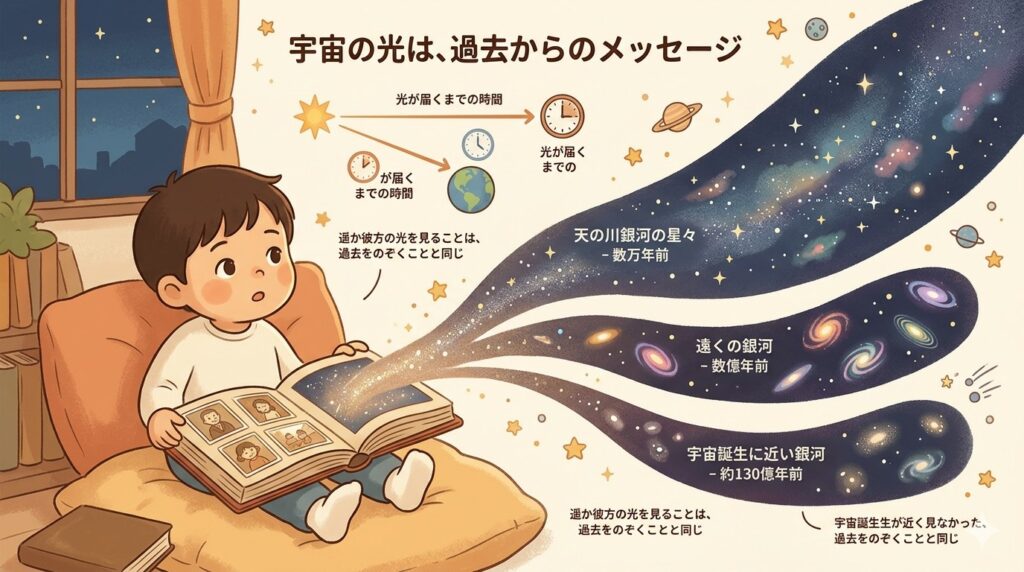宇宙を昔の写真にたとえたイメージ