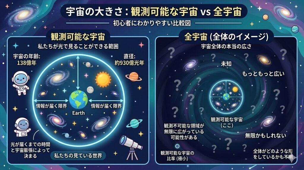 見える宇宙と見えない宇宙の比較図