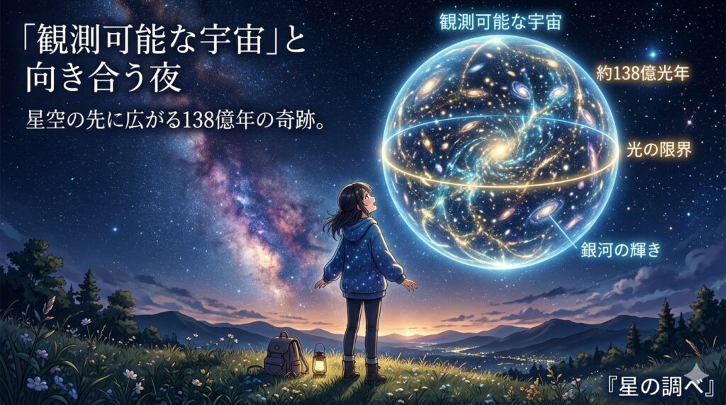 夜空と観測可能な宇宙のロマンを表したイメージ